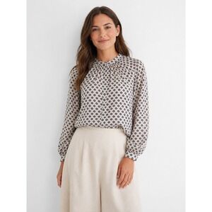 Boden WA448 Polka Dot Viscose Blouse Gathered Mock Neck Cream Purple US 2 UK 6